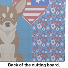Load image into Gallery viewer, Red and White Chihuahua USA American Glass Cutting Boards – Durable, Decorative Kitchen Art Large
