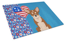 Load image into Gallery viewer, Red and White Chihuahua USA American Glass Cutting Boards – Durable, Decorative Kitchen Art Large