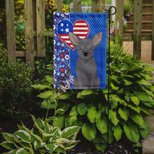 Load image into Gallery viewer, Blue Chihuahua Patriotic Heart Garden Flag – Red, White &amp; Blue Dog Decor with Star Background
