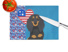Load image into Gallery viewer, Longhair Black and Tan Dachshund USA American Glass Cutting Boards – Durable, Decorative Kitchen Art Large