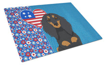 Load image into Gallery viewer, Longhair Black and Tan Dachshund USA American Glass Cutting Boards – Durable, Decorative Kitchen Art Large