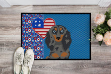 Load image into Gallery viewer, Longhair Blue and Tan Dapple Dachshund USA American Doormat - 24x36 Decorative Floor Mat – Indoor/Outdoor Rug with Artistic Flair
