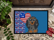 Load image into Gallery viewer, Longhair Blue and Tan Dapple Dachshund USA American Doormat - 24x36 Decorative Floor Mat – Indoor/Outdoor Rug with Artistic Flair