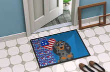 Load image into Gallery viewer, Longhair Blue and Tan Dapple Dachshund USA American Doormat - 24x36 Decorative Floor Mat – Indoor/Outdoor Rug with Artistic Flair