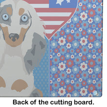 Load image into Gallery viewer, Longhair Cream Dapple Dachshund USA American Glass Cutting Boards – Durable, Decorative Kitchen Art Large