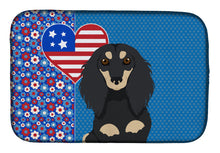 Load image into Gallery viewer, Longhair Black and Cream Dachshund USA American Dish Drying Mat – Absorbent, Artistic Kitchen Essentials