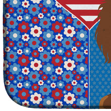 Load image into Gallery viewer, Longhair Chocolate and Tan Dachshund USA American Dish Drying Mat – Absorbent, Artistic Kitchen Essentials