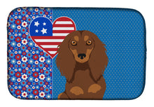 Load image into Gallery viewer, Longhair Chocolate and Tan Dachshund USA American Dish Drying Mat – Absorbent, Artistic Kitchen Essentials