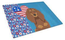 Load image into Gallery viewer, Longhair Chocolate and Tan Dachshund USA American Glass Cutting Boards – Durable, Decorative Kitchen Art Large