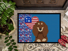Load image into Gallery viewer, Longhair Chocolate and Cream Dachshund USA American Doormat - 24x36 Decorative Floor Mat – Indoor/Outdoor Rug with Artistic Flair