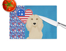 Load image into Gallery viewer, Longhair Cream Dachshund USA American Glass Cutting Boards – Durable, Decorative Kitchen Art Large