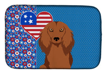 Load image into Gallery viewer, Longhair Red Dachshund USA American Dish Drying Mat – Absorbent, Artistic Kitchen Essentials