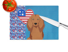 Load image into Gallery viewer, Longhair Red Dachshund USA American Glass Cutting Boards – Durable, Decorative Kitchen Art Large