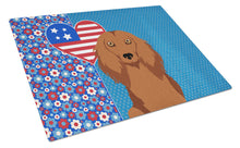 Load image into Gallery viewer, Longhair Red Dachshund USA American Glass Cutting Boards – Durable, Decorative Kitchen Art Large