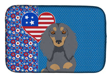 Load image into Gallery viewer, Longhair Blue and Tan Dachshund USA American Dish Drying Mat – Absorbent, Artistic Kitchen Essentials