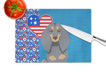 Load image into Gallery viewer, Longhair Blue and Tan Dachshund USA American Glass Cutting Boards – Durable, Decorative Kitchen Art Large