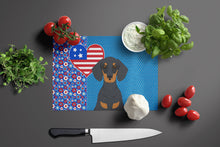 Load image into Gallery viewer, Black and Tan Dachshund USA American Glass Cutting Boards – Durable, Decorative Kitchen Art Large