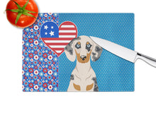 Load image into Gallery viewer, Cream Dapple Dachshund USA American Glass Cutting Boards – Durable, Decorative Kitchen Art Large