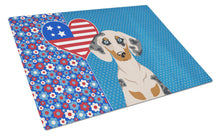 Load image into Gallery viewer, Cream Dapple Dachshund USA American Glass Cutting Boards – Durable, Decorative Kitchen Art Large