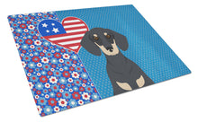 Load image into Gallery viewer, Black and Cream Dachshund USA American Glass Cutting Boards – Durable, Decorative Kitchen Art Large