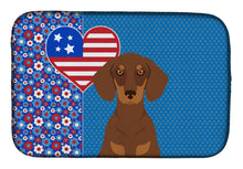 Load image into Gallery viewer, Chocolate and Tan Dachshund USA American Dish Drying Mat – Absorbent, Artistic Kitchen Essentials