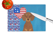 Load image into Gallery viewer, Chocolate and Tan Dachshund USA American Glass Cutting Boards – Durable, Decorative Kitchen Art Large