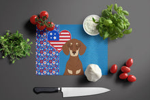 Load image into Gallery viewer, Chocolate and Cream Dachshund USA American Glass Cutting Boards – Durable, Decorative Kitchen Art Large