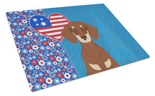 Load image into Gallery viewer, Chocolate and Cream Dachshund USA American Glass Cutting Boards – Durable, Decorative Kitchen Art Large