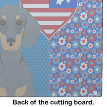 Load image into Gallery viewer, Blue and Tan Dachshund USA American Glass Cutting Boards – Durable, Decorative Kitchen Art Large