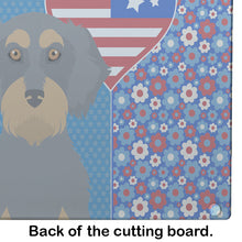 Load image into Gallery viewer, Wirehair Blue and Tan Dachshund USA American Glass Cutting Boards – Durable, Decorative Kitchen Art Large