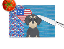 Load image into Gallery viewer, Wirehair Black and Cream Dachshund USA American Glass Cutting Boards – Durable, Decorative Kitchen Art Large