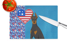 Load image into Gallery viewer, Black and Tan Doberman Pinscher USA American Glass Cutting Boards – Durable, Decorative Kitchen Art Large