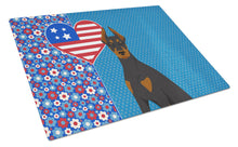 Load image into Gallery viewer, Black and Tan Doberman Pinscher USA American Glass Cutting Boards – Durable, Decorative Kitchen Art Large