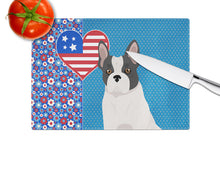 Load image into Gallery viewer, Black and White French Bulldog USA American Glass Cutting Boards – Durable, Decorative Kitchen Art Large
