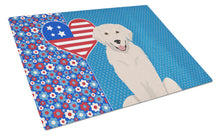 Load image into Gallery viewer, Cream Golden Retriever USA American Glass Cutting Boards – Durable, Decorative Kitchen Art Large