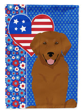 Load image into Gallery viewer, Mahogany Golden Retriever Patriotic Heart Garden Flag – Red, White &amp; Blue Dog Decor with Star Background