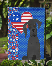 Load image into Gallery viewer, Black Great Dane Patriotic Heart Garden Flag – Red, White &amp; Blue Dog Decor with Star Background