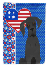 Load image into Gallery viewer, Black Great Dane Patriotic Heart Garden Flag – Red, White &amp; Blue Dog Decor with Star Background