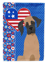 Load image into Gallery viewer, Fawn Great Dane Patriotic Heart Garden Flag – Red, White &amp; Blue Dog Decor with Star Background
