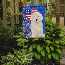 Load image into Gallery viewer, Great Pyrenees Patriotic Heart Garden Flag – Red, White &amp; Blue Dog Decor with Star Background