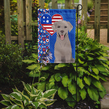 Load image into Gallery viewer, Gray Labrador Retriever Patriotic Heart Garden Flag – Red, White &amp; Blue Dog Decor with Star Background