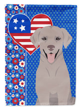 Load image into Gallery viewer, Gray Labrador Retriever Patriotic Heart Garden Flag – Red, White &amp; Blue Dog Decor with Star Background