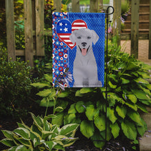 Load image into Gallery viewer, Silver Labrador Retriever Patriotic Heart Garden Flag – Red, White &amp; Blue Dog Decor with Star Background