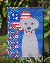 Load image into Gallery viewer, Silver Labrador Retriever Patriotic Heart Garden Flag – Red, White &amp; Blue Dog Decor with Star Background