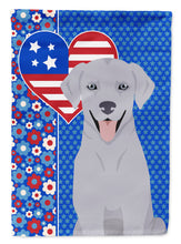 Load image into Gallery viewer, Silver Labrador Retriever Patriotic Heart Garden Flag – Red, White &amp; Blue Dog Decor with Star Background