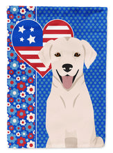 Load image into Gallery viewer, White Cream Labrador Retriever Patriotic Heart Garden Flag – Red, White &amp; Blue Dog Decor with Star Background
