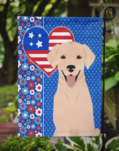 Load image into Gallery viewer, Yellow Labrador Retriever Patriotic Heart Garden Flag – Red, White &amp; Blue Dog Decor with Star Background