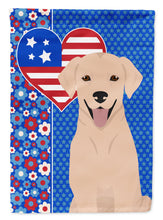 Load image into Gallery viewer, Yellow Labrador Retriever Patriotic Heart Garden Flag – Red, White &amp; Blue Dog Decor with Star Background