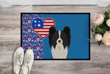 Load image into Gallery viewer, Black and White Papillon USA American Doormat - 24x36 Decorative Floor Mat – Indoor/Outdoor Rug with Artistic Flair