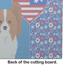 Load image into Gallery viewer, Red and White Papillon USA American Glass Cutting Boards – Durable, Decorative Kitchen Art Large